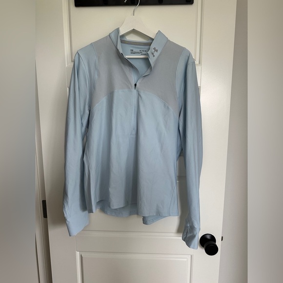 Under Armour Qualifier Baby Blue Fitted Long Sleeve Quarter Zip - Picture 2 of 4